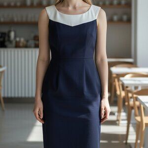 Navy & White Sleeveless Sheath Dress By Gio Guerreri Size M Cotton Blend Back Zi